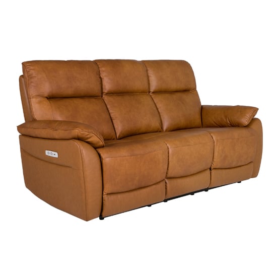 Product photograph of Neci Leather Electric Recliner 3 Seater Sofa In Tan from Furniture in Fashion