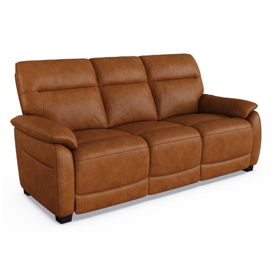 Product photograph of Neci Leather Fixed 3 Seater Sofa In Tan from Furniture in Fashion