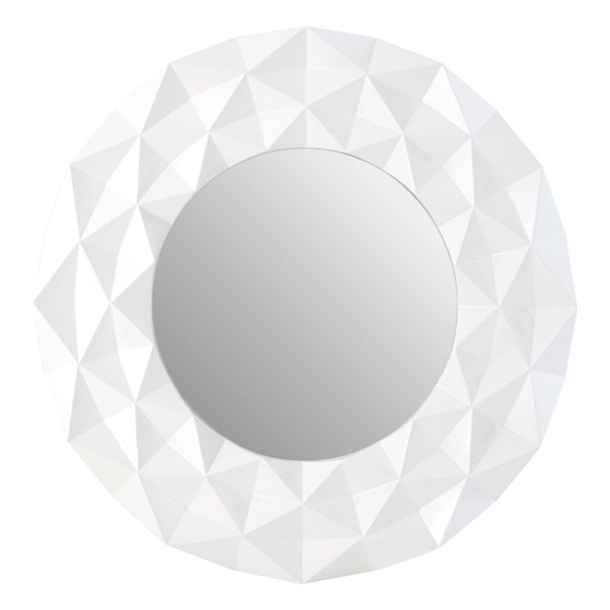 Necro Round High Gloss 3D Wall Bedroom Mirror In White Frame
