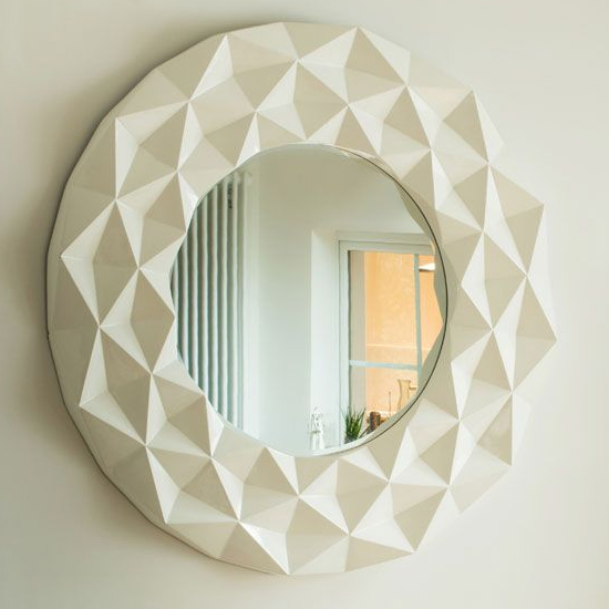Product photograph of Necro Round High Gloss 3d Wall Bedroom Mirror In White Frame from Furniture in Fashion