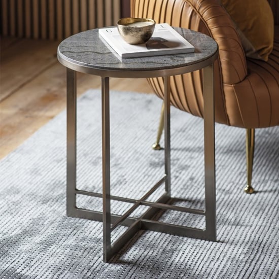 Necta Round Marble Top Side Table In Silver Furniture in Fashion