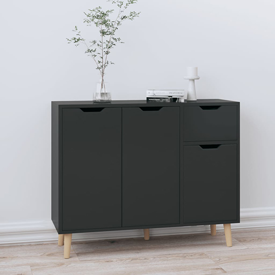 Nedra High Gloss Sideboard With 3 Doors 1 Drawer In Black