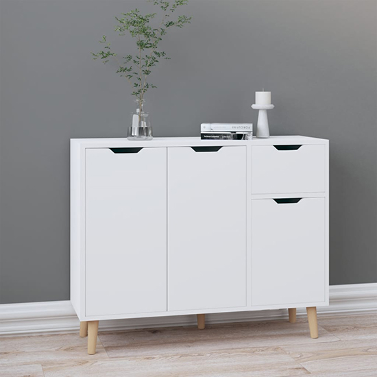 Nedra High Gloss Sideboard With 3 Doors 1 Drawer In White