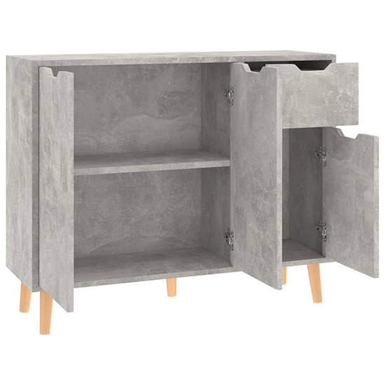 Nedra Wooden Sideboard With 3 Doors 1 Drawer In Concrete Effect