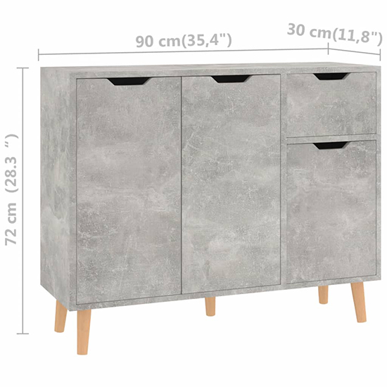 Nedra Wooden Sideboard With 3 Doors 1 Drawer In Concrete Effect