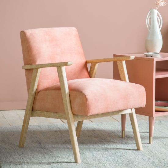 Read more about Neelan fabric armchair with wooden frame in blush