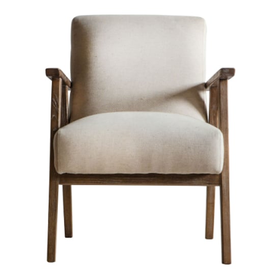 Photo of Neelan fabric armchair with wooden frame in natural