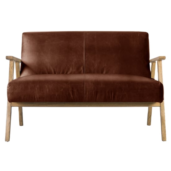Neelan Leather 2 Seater Sofa With Wooden Frame In Vintage Brown