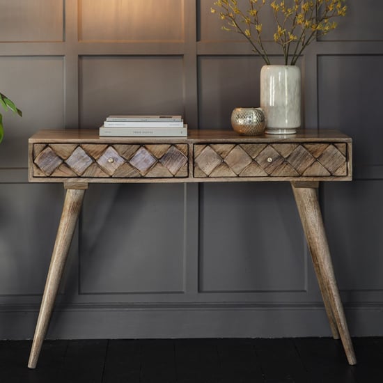 Read more about Neenah mango wood console table with 2 drawers in burnt wax