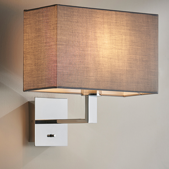 Product photograph of Neiva Cool Grey Rectangular Shade Wall Light In Polished Chrome from Furniture in Fashion