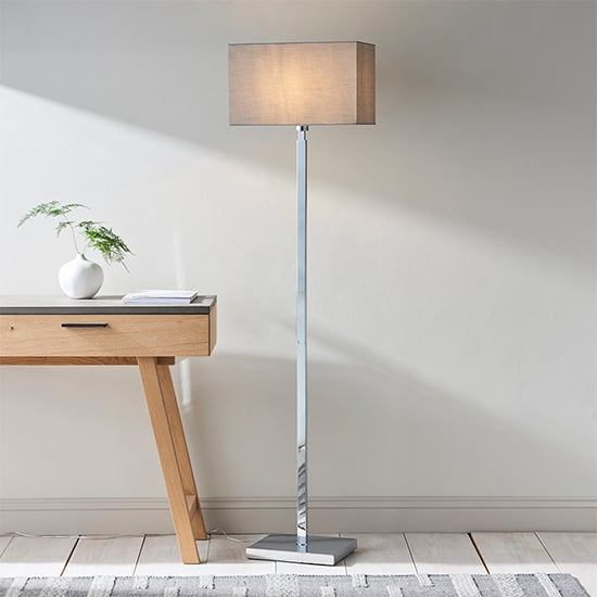 Neiva Grey Fabric Ractangular Shade Floor Lamp In Polished Chrome_1