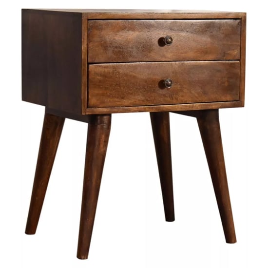 Photo of Neligh wooden bedside cabinet in chestnut with 2 drawers