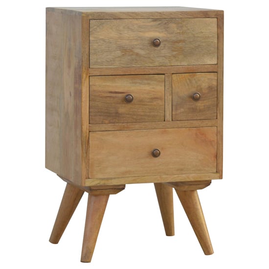 Product photograph of Neligh Wooden Bedside Cabinet In Natural Oak Ish With 4 Drawers from Furniture in Fashion