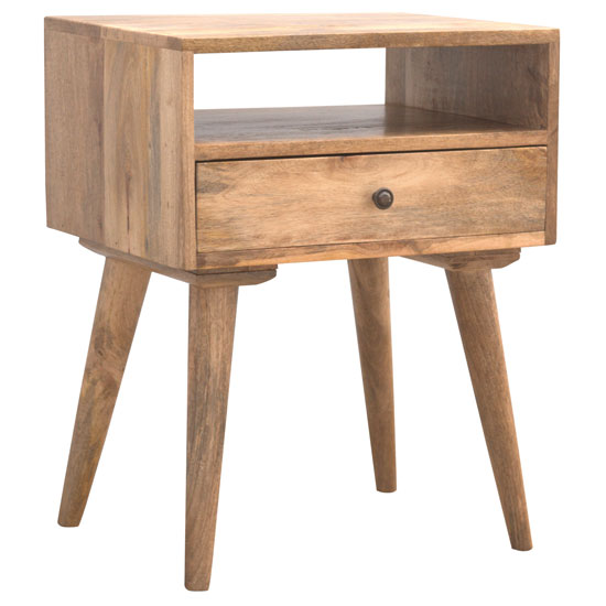 Photo of Neligh wooden bedside cabinet in natural oak ish with open slot