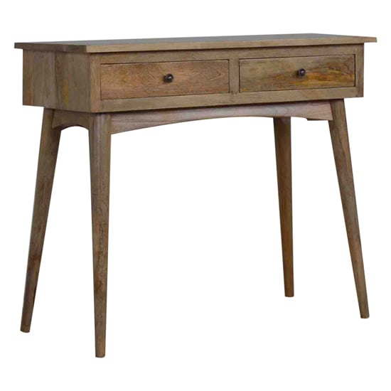 Photo of Neligh wooden console table in natural oak ish with 2 drawers