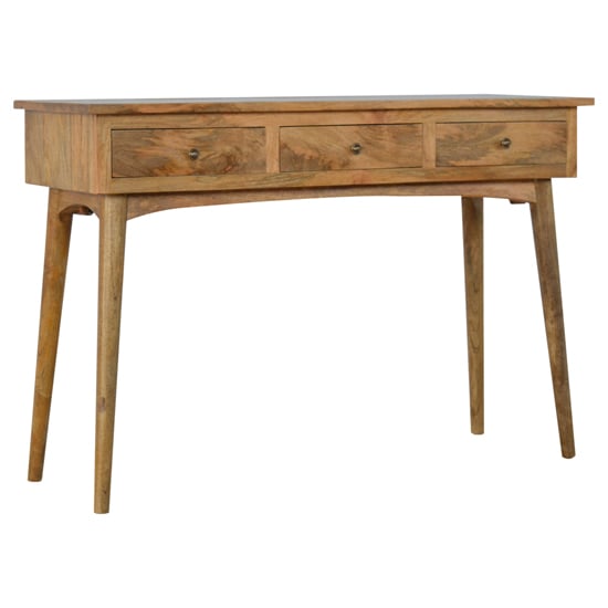 Photo of Neligh wooden console table in natural oak ish with 3 drawers