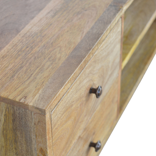 Neligh Wooden TV Stand In Natural Oak Ish With 4 Drawers Furniture in