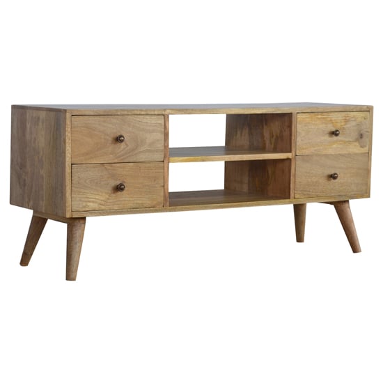 Neligh Wooden TV Stand In Natural Oak Ish With 4 Drawers