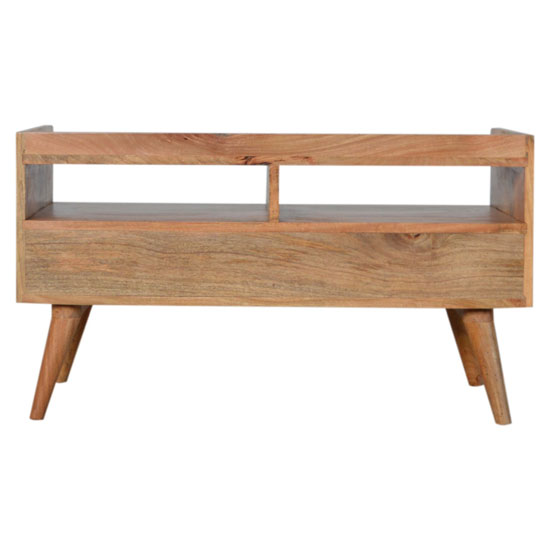 Neligh Wooden TV Stand In Oak Ish With White Marble Top_4