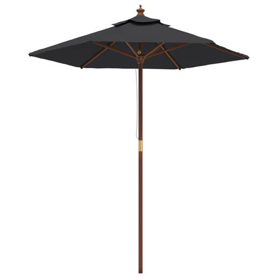 Nella Fabric Garden Parasol In Black With Wooden Pole