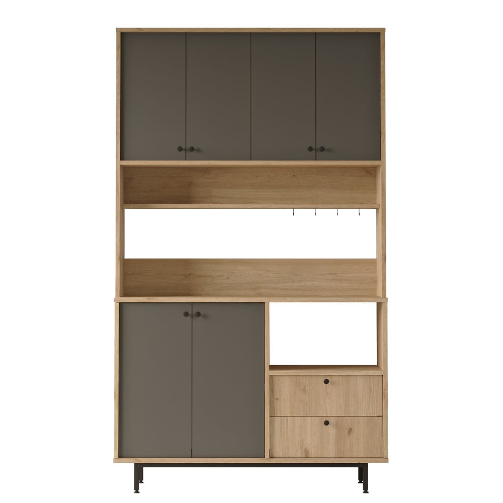 Velano Wide Wooden Coffee Station Cabinet with 6 Anthracite Doors in Oak