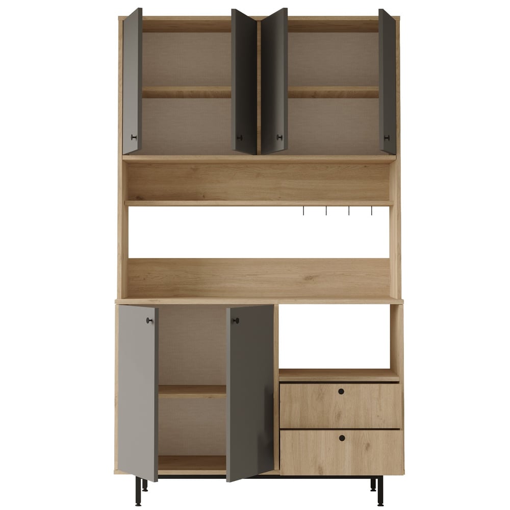 Velano Wide Wooden Coffee Station Cabinet with 6 Anthracite Doors in Oak