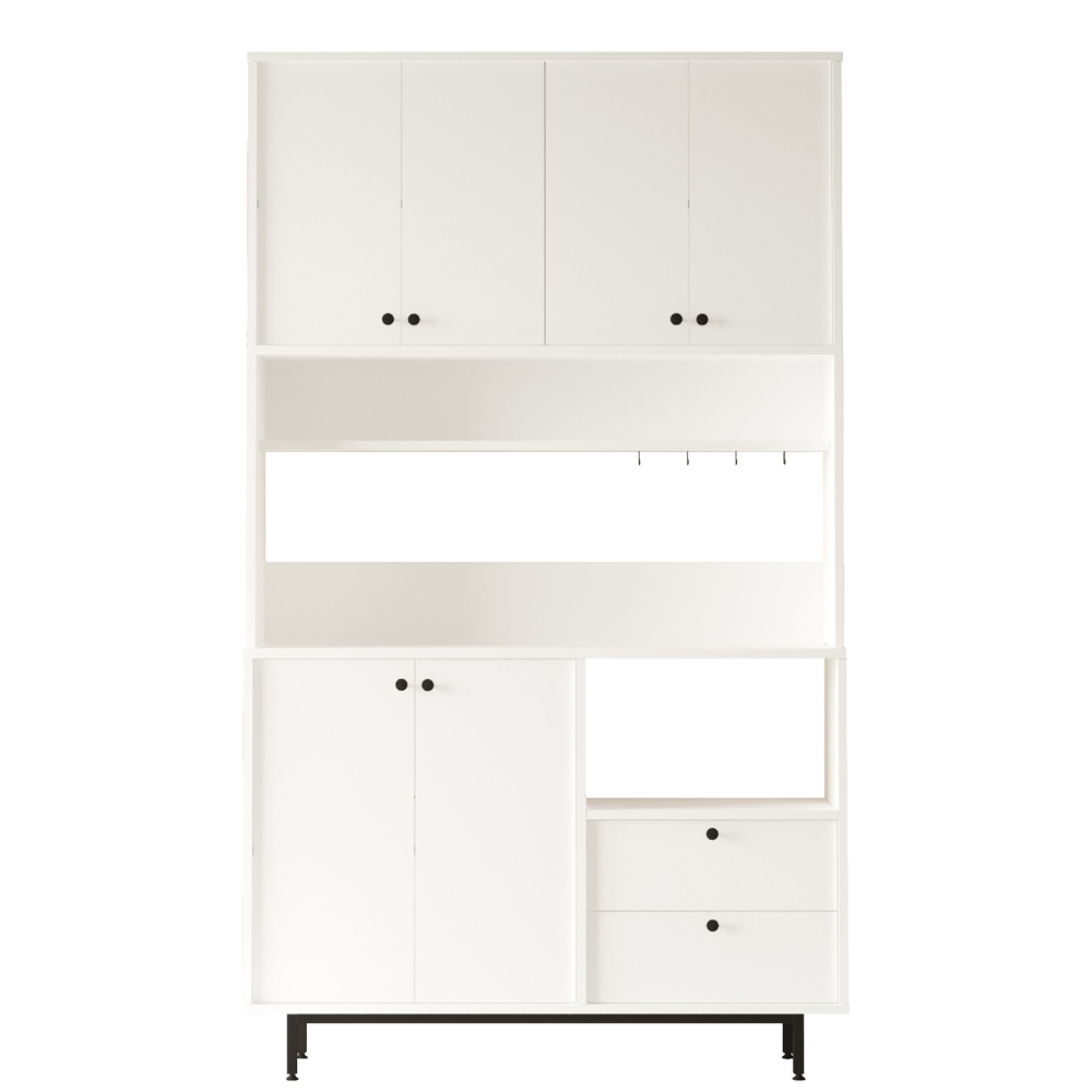 Velano Wide Wooden Coffee Station Cabinet with 6 Doors in White