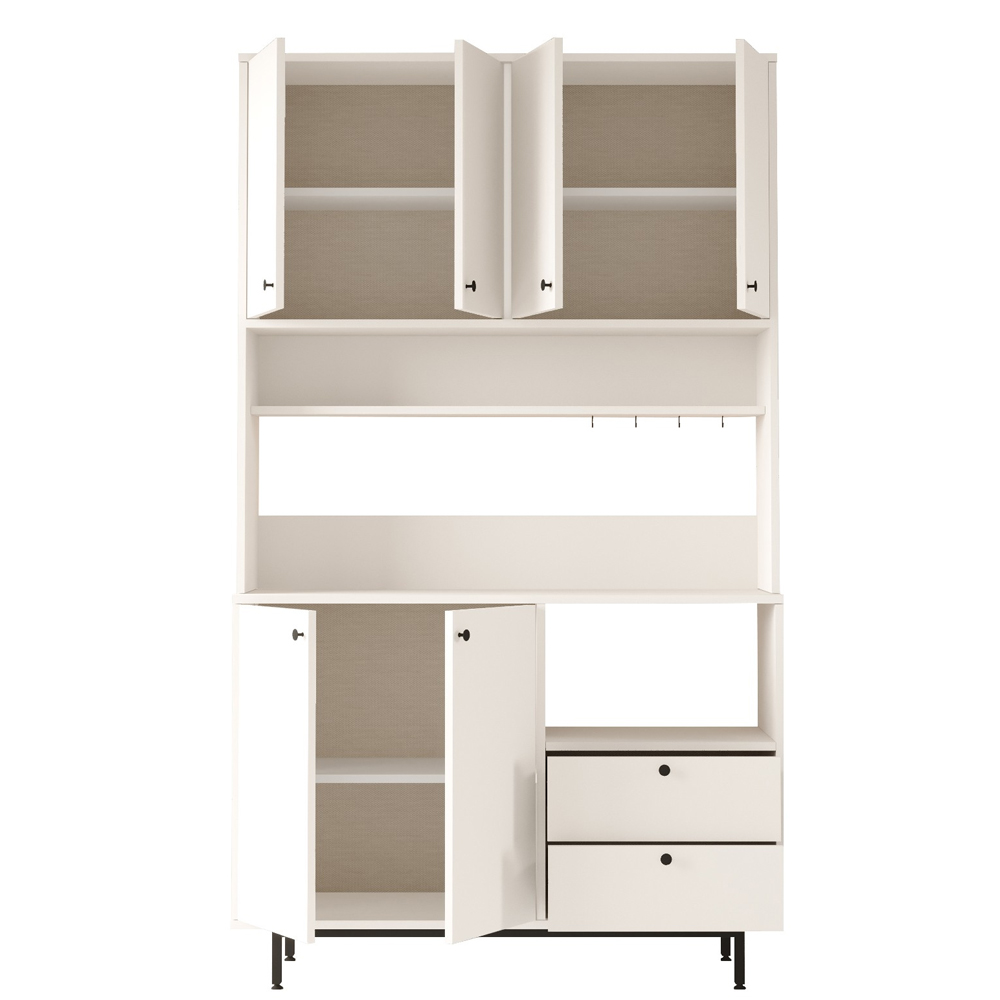 Velano Wide Wooden Coffee Station Cabinet with 6 Doors in White