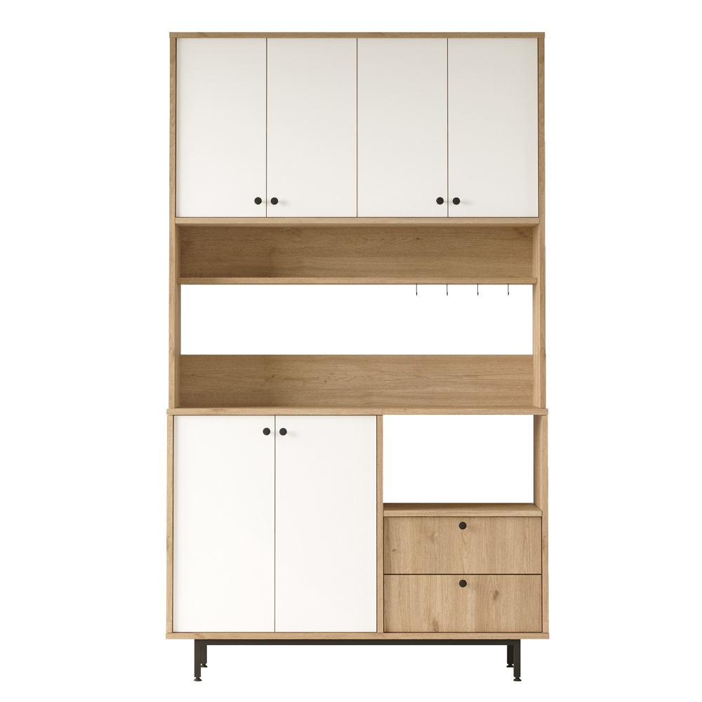 Velano Wide Wooden Coffee Station Cabinet with 6 White Doors in Oak
