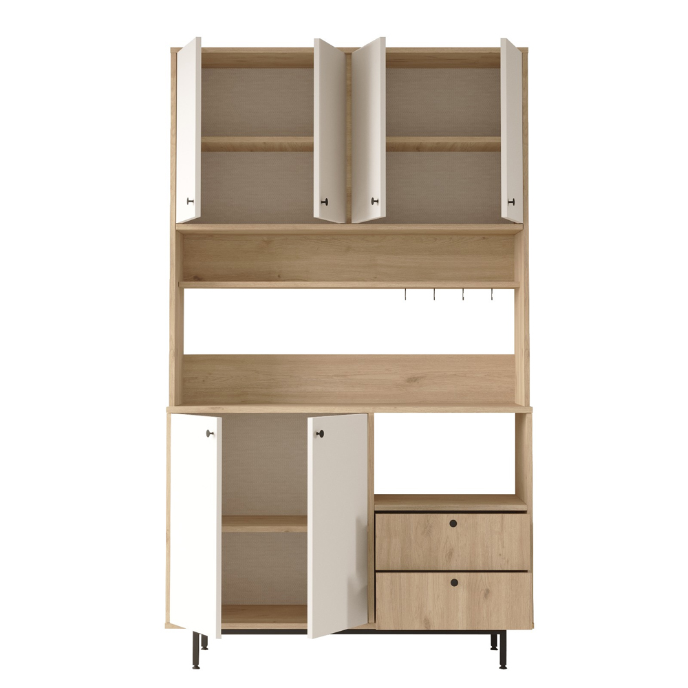 Velano Wide Wooden Coffee Station Cabinet with 6 White Doors in Oak
