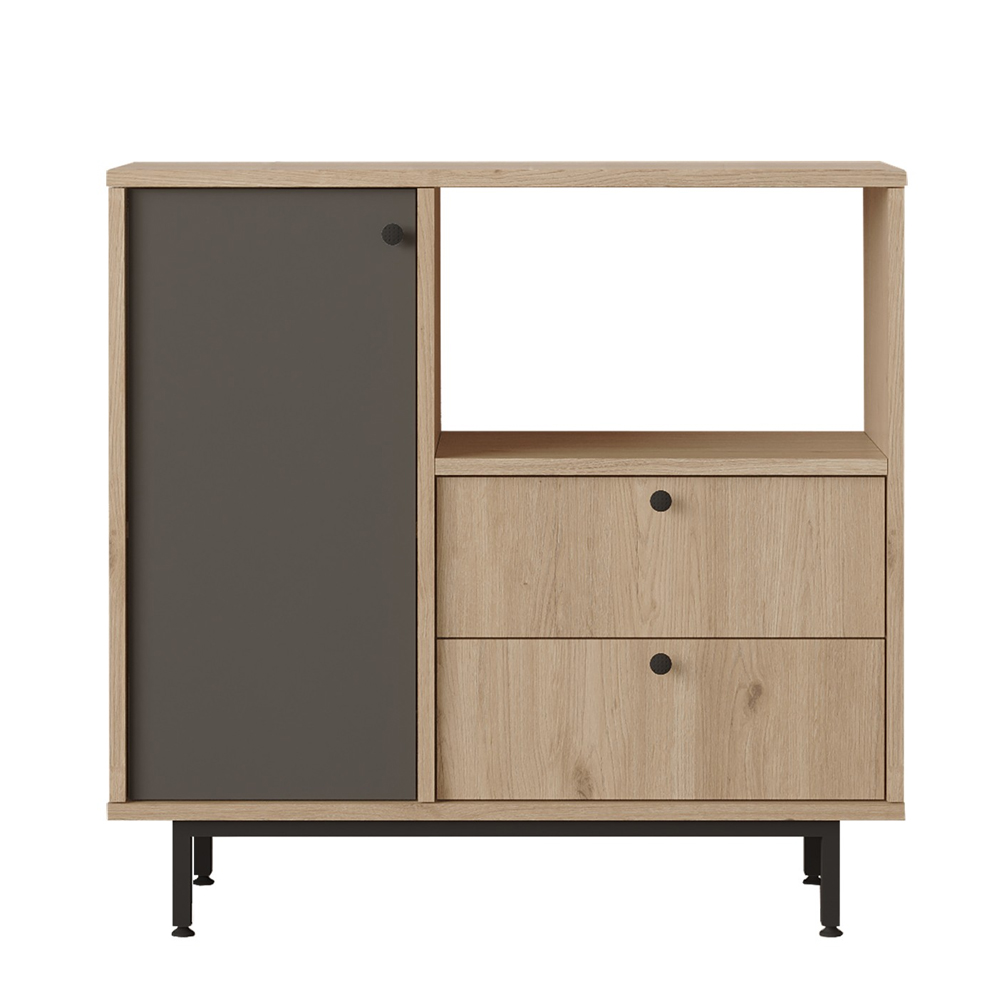 Velano Wooden Coffee Station Cabinet with 1 Anthracite Door 2 Drawers in Oak