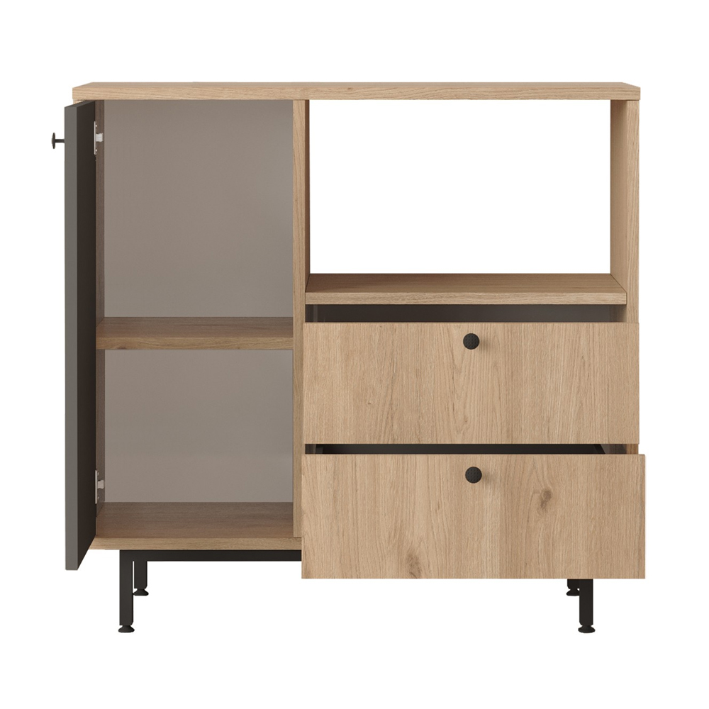 Velano Wooden Coffee Station Cabinet with 1 Anthracite Door 2 Drawers in Oak