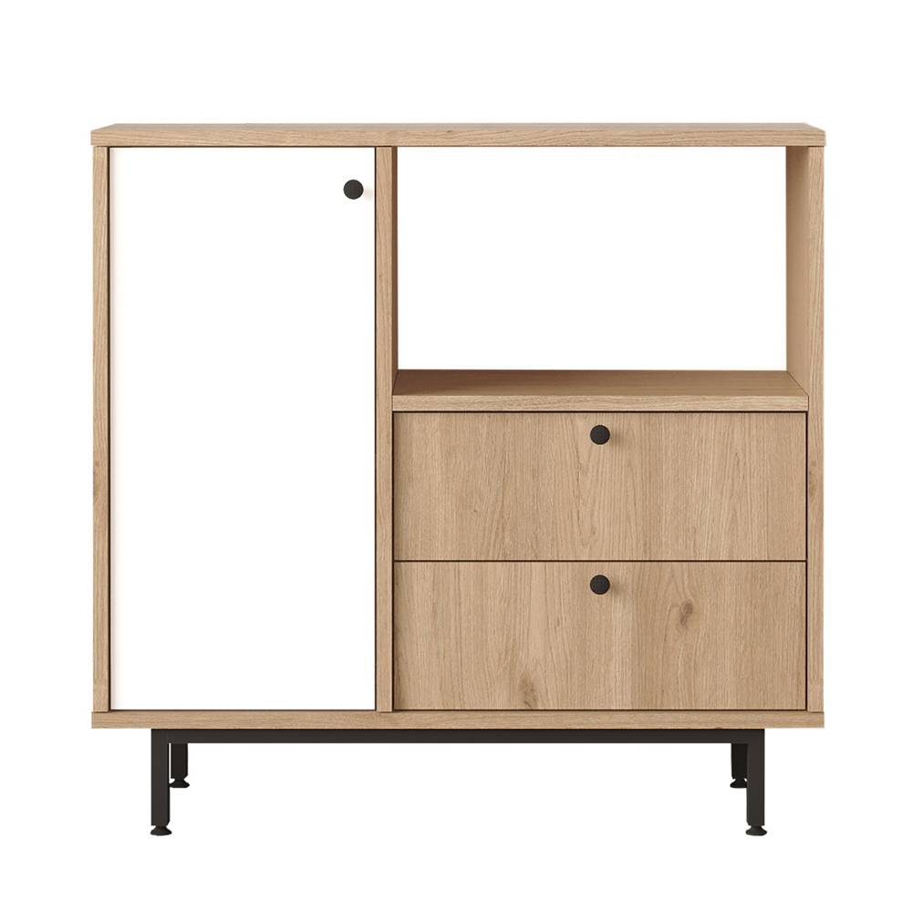 Velano Wooden Coffee Station Cabinet with 1 White Door 2 Drawers in Oak