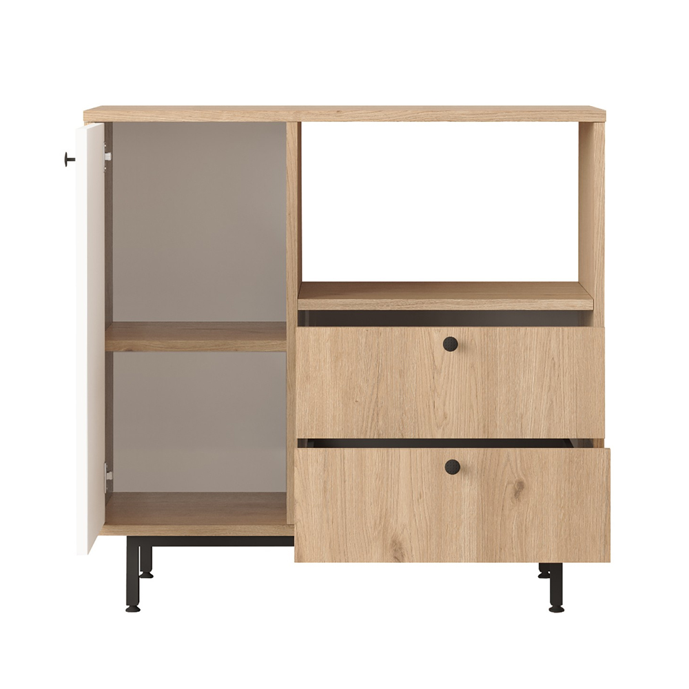 Velano Wooden Coffee Station Cabinet with 1 White Door 2 Drawers in Oak