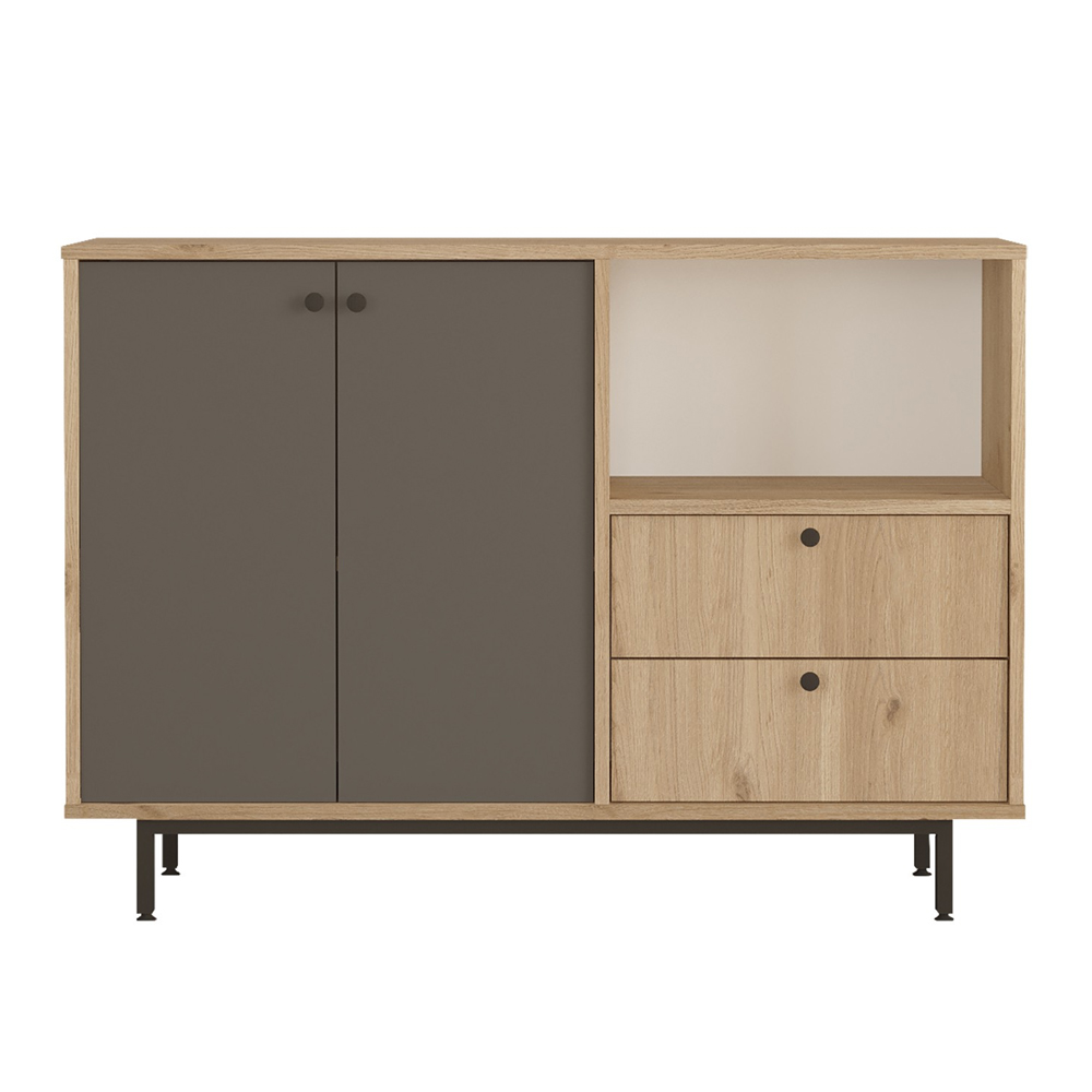 Velano Wooden Coffee Station Cabinet with 2 Anthracite Doors 2 Drawers in Oak