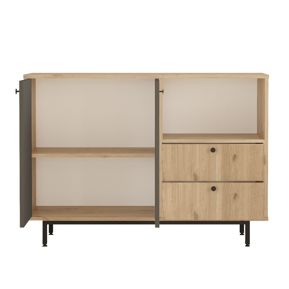 Velano Wooden Coffee Station Cabinet with 2 Anthracite Doors 2 Drawers in Oak