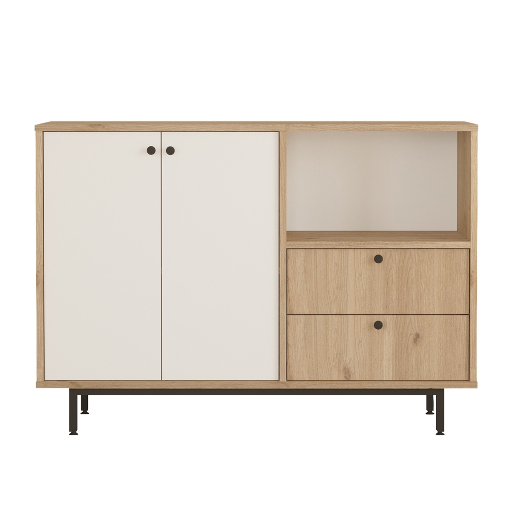 Velano Wooden Coffee Station Cabinet with 2 White Doors 2 Drawers in Oak