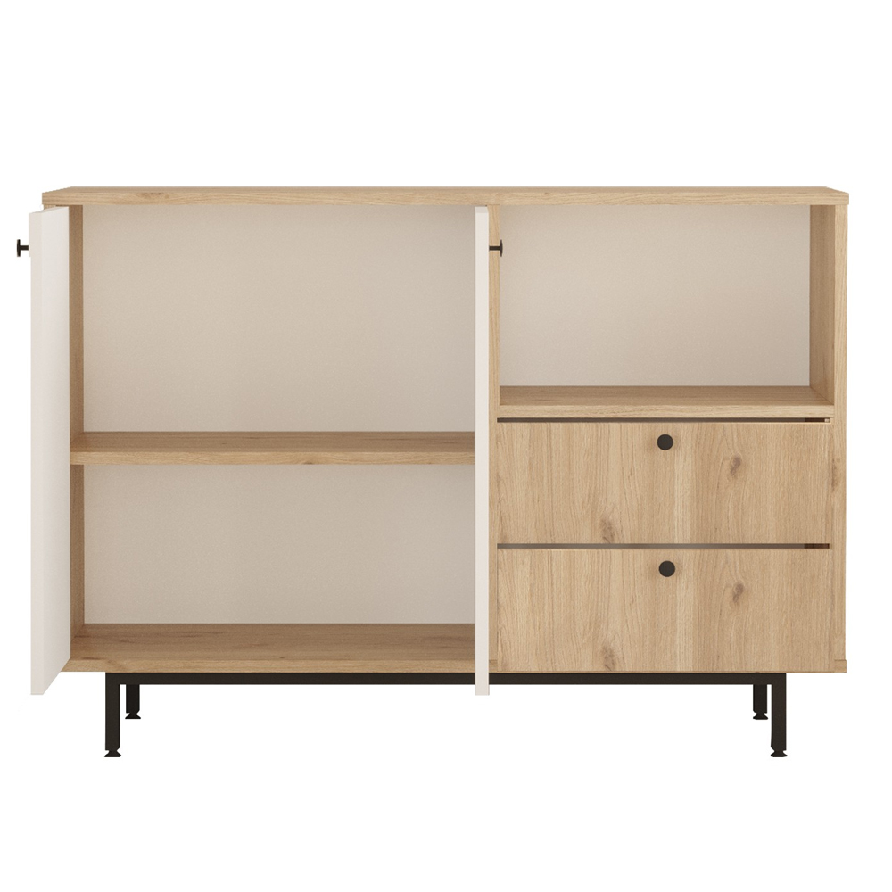 Velano Wooden Coffee Station Cabinet with 2 White Doors 2 Drawers in Oak