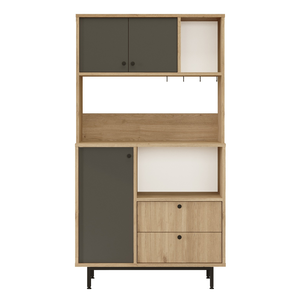 Velano Wooden Coffee Station Cabinet with 3 Anthracite Doors 2 Drawers in Oak