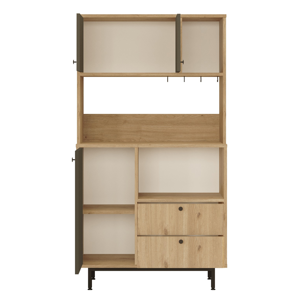 Velano Wooden Coffee Station Cabinet with 3 Anthracite Doors 2 Drawers in Oak