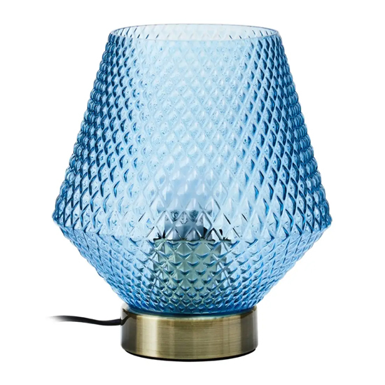 Nelson Blue Glass Shade Table Lamp With Gold Metal Base