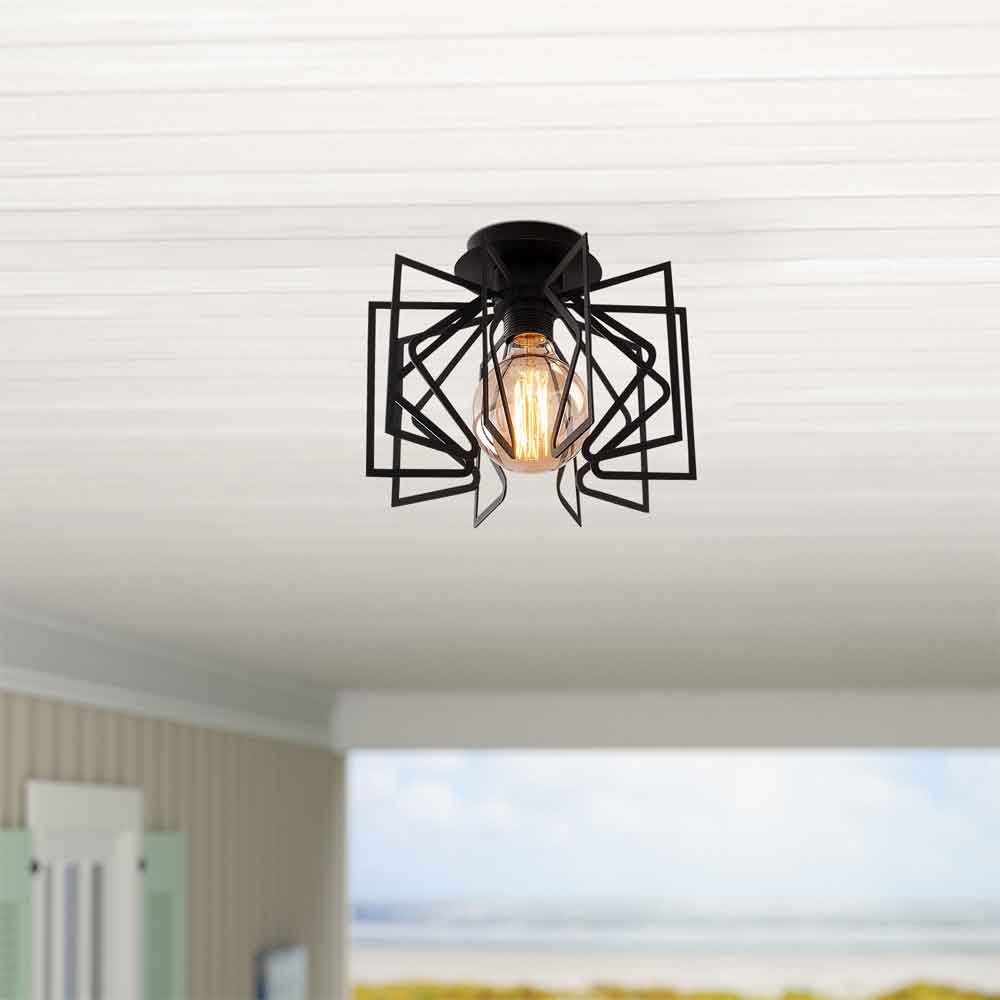 Nemrut Metal Geometric Semi-Flush Ceiling Light in Black