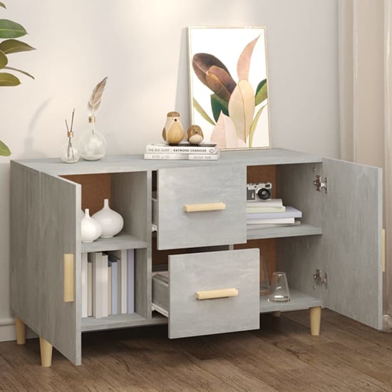 Neola Wooden Sideboard With 2 Door 2 Drawer In Concrete Effect_2