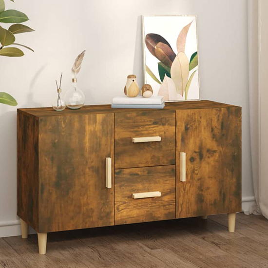 Neola Wooden Sideboard With 2 Doors 2 Drawers In Smoked Oak
