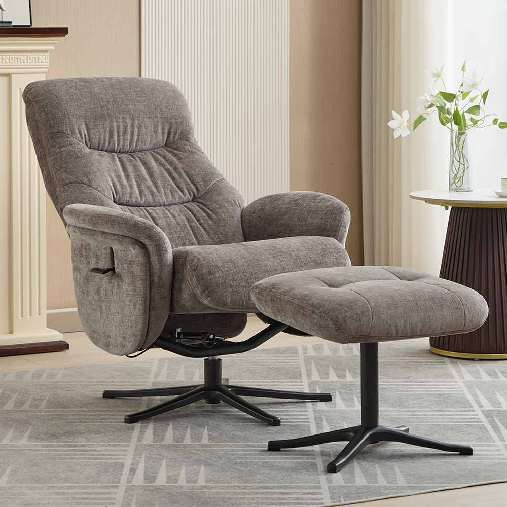 Nepean Fabric Recliner Chair With Stool In Ash