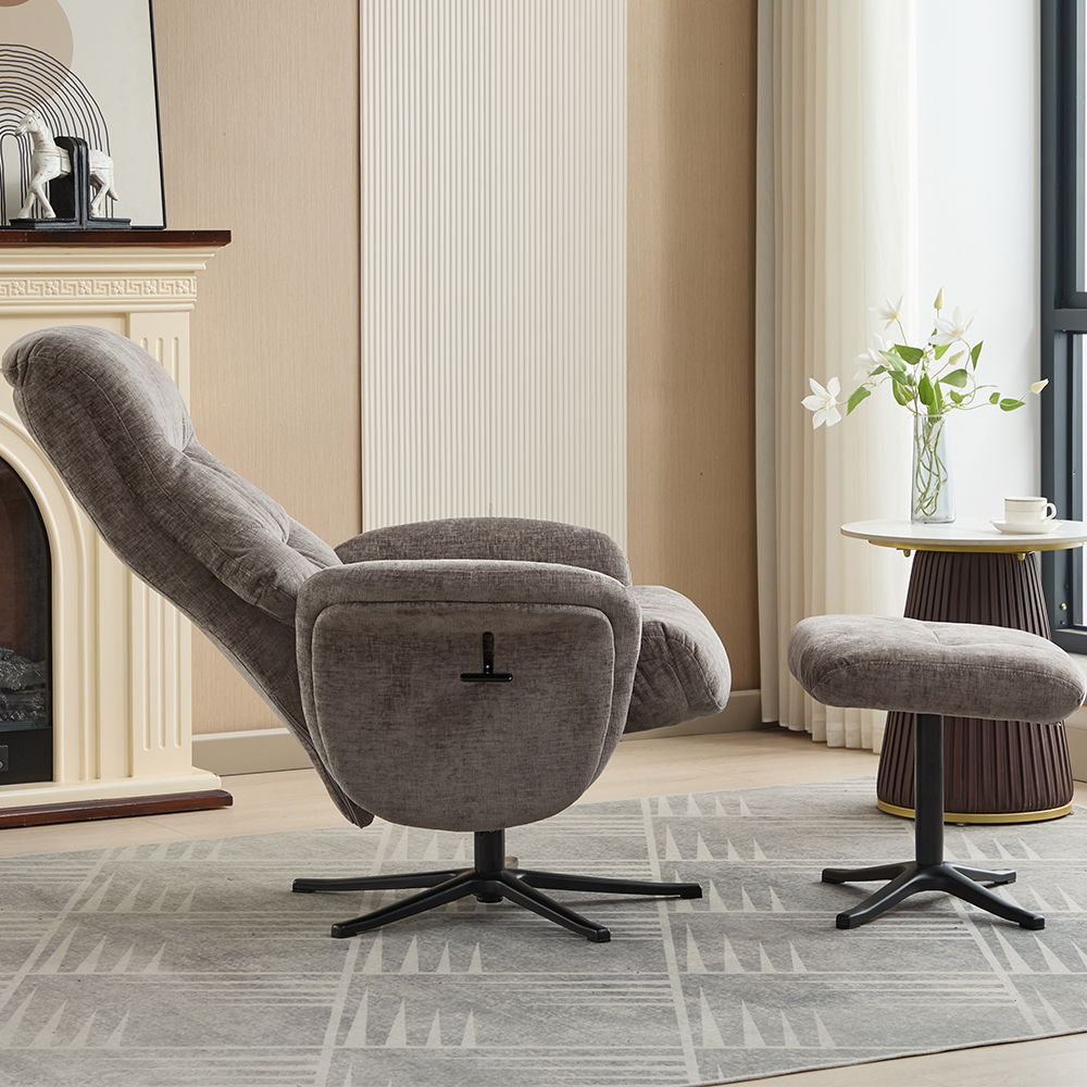 Nepean Fabric Recliner Chair With Stool In Ash