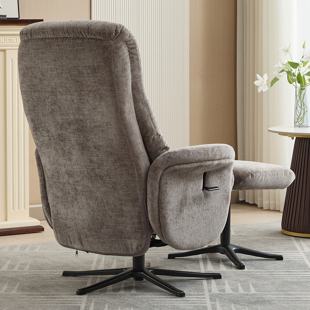 Nepean Fabric Recliner Chair With Stool In Ash
