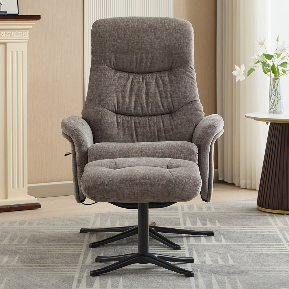Nepean Fabric Recliner Chair With Stool In Ash