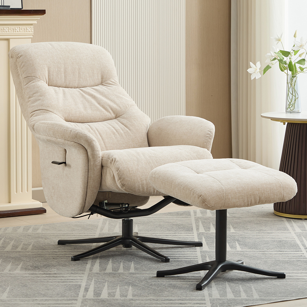 Nepean Fabric Recliner Chair With Stool In Barley