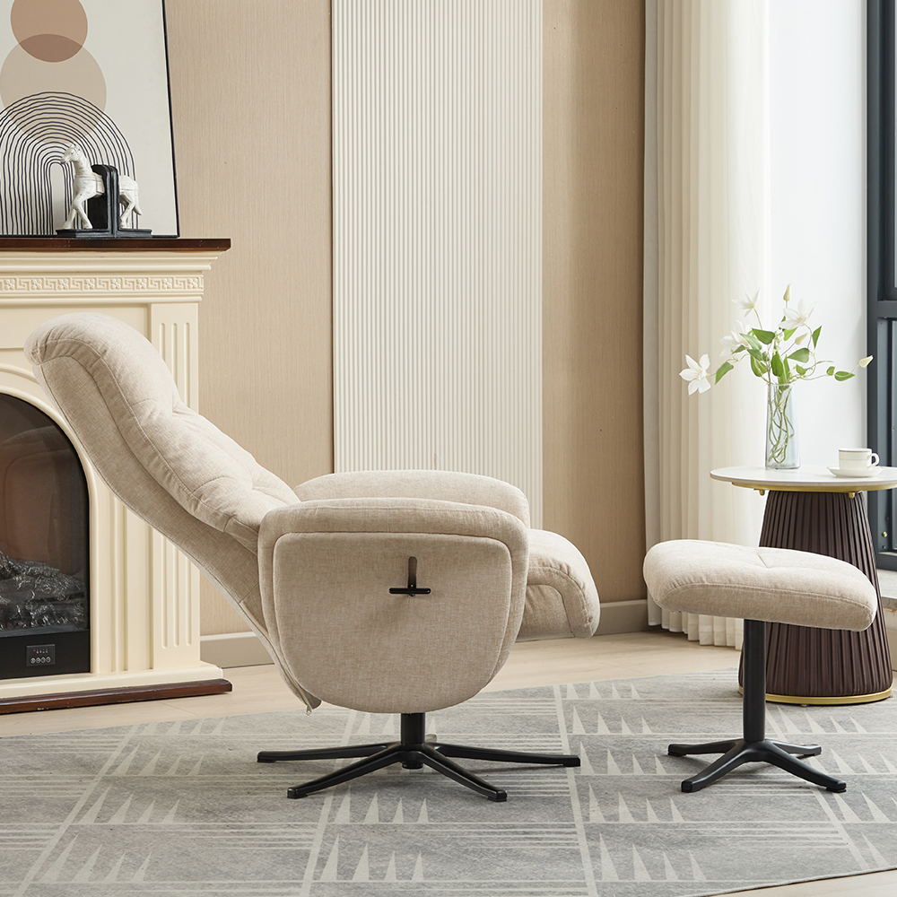 Nepean Fabric Recliner Chair With Stool In Barley
